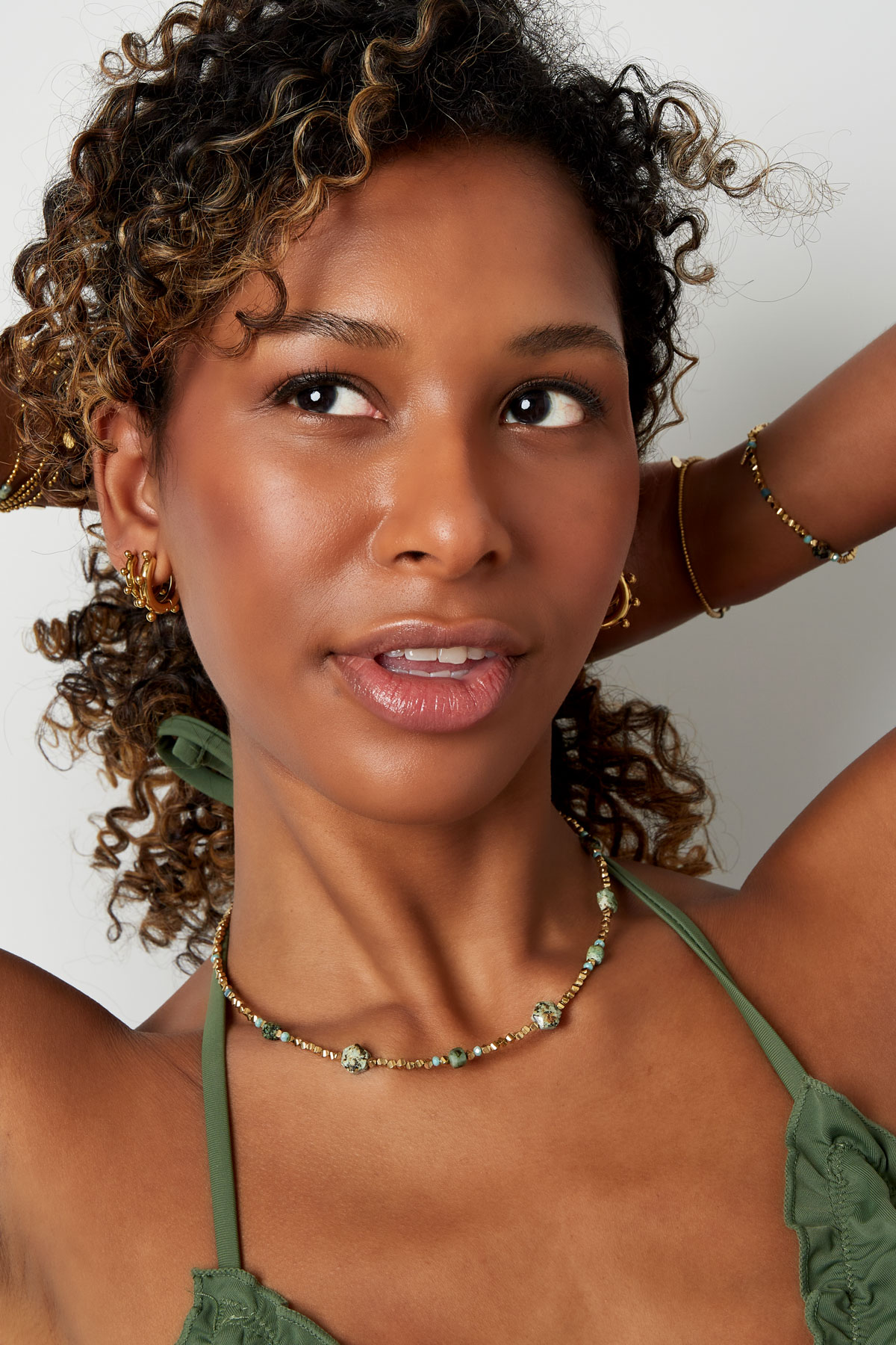 Collana di perline diverse perle - acciaio inossidabile verde e oro Immagine2